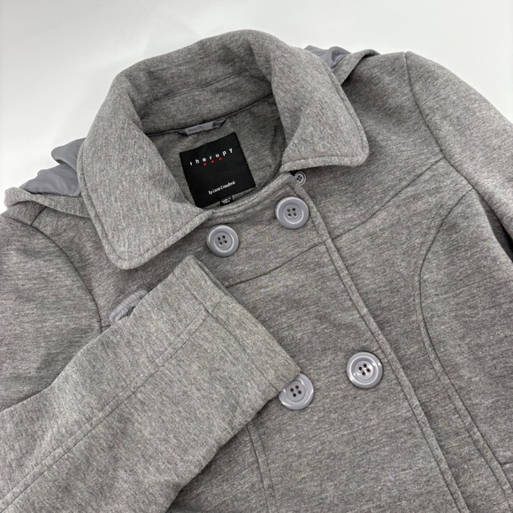 Therapy by Lane Crawford Jackets & Blazers - Therapy by Lane Crawford Women's LG Gray Hooded Double Breasted Pea Coat Jacket